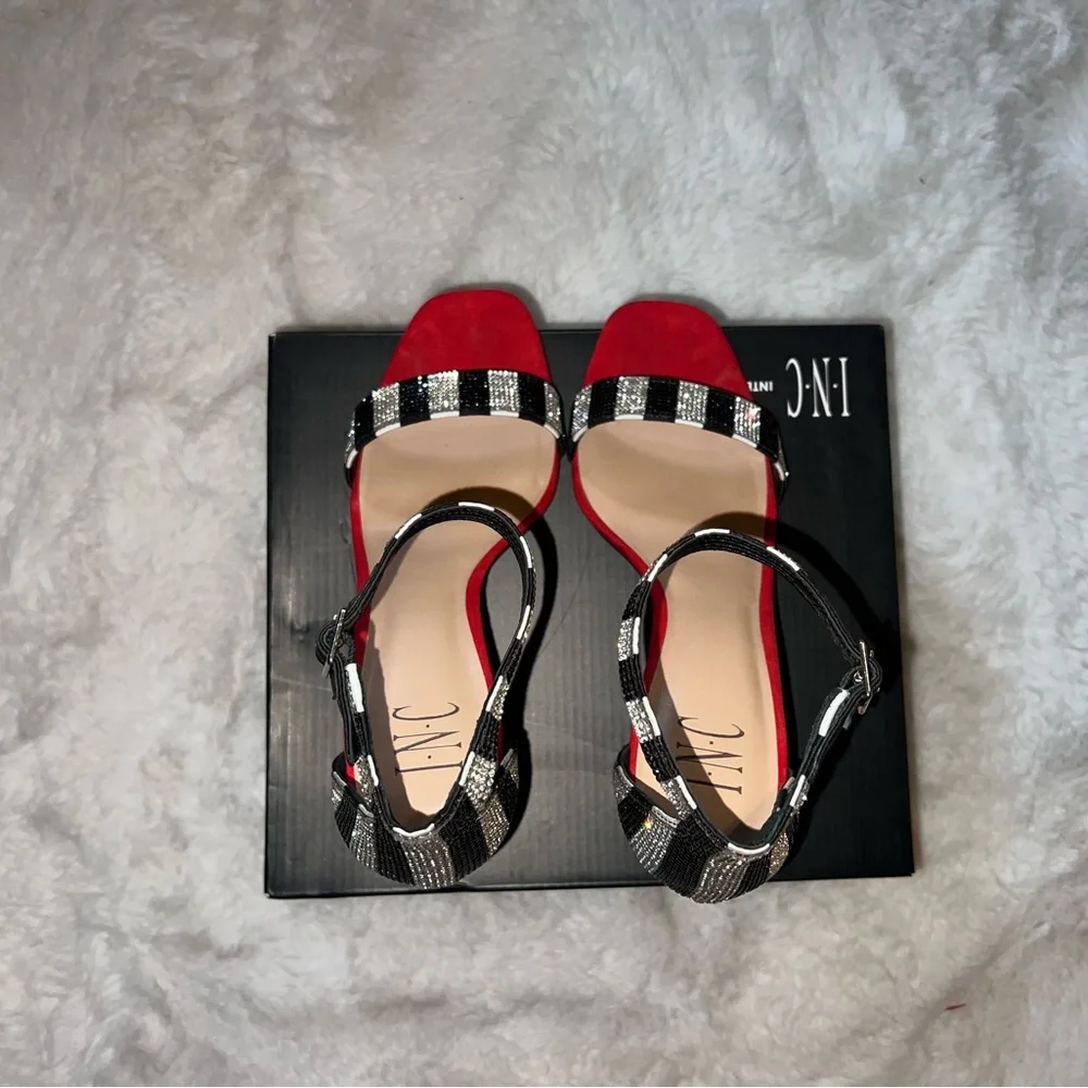 INC International Concepts Red and Black Strappy Heeled Sandals - Picture 6 of 6